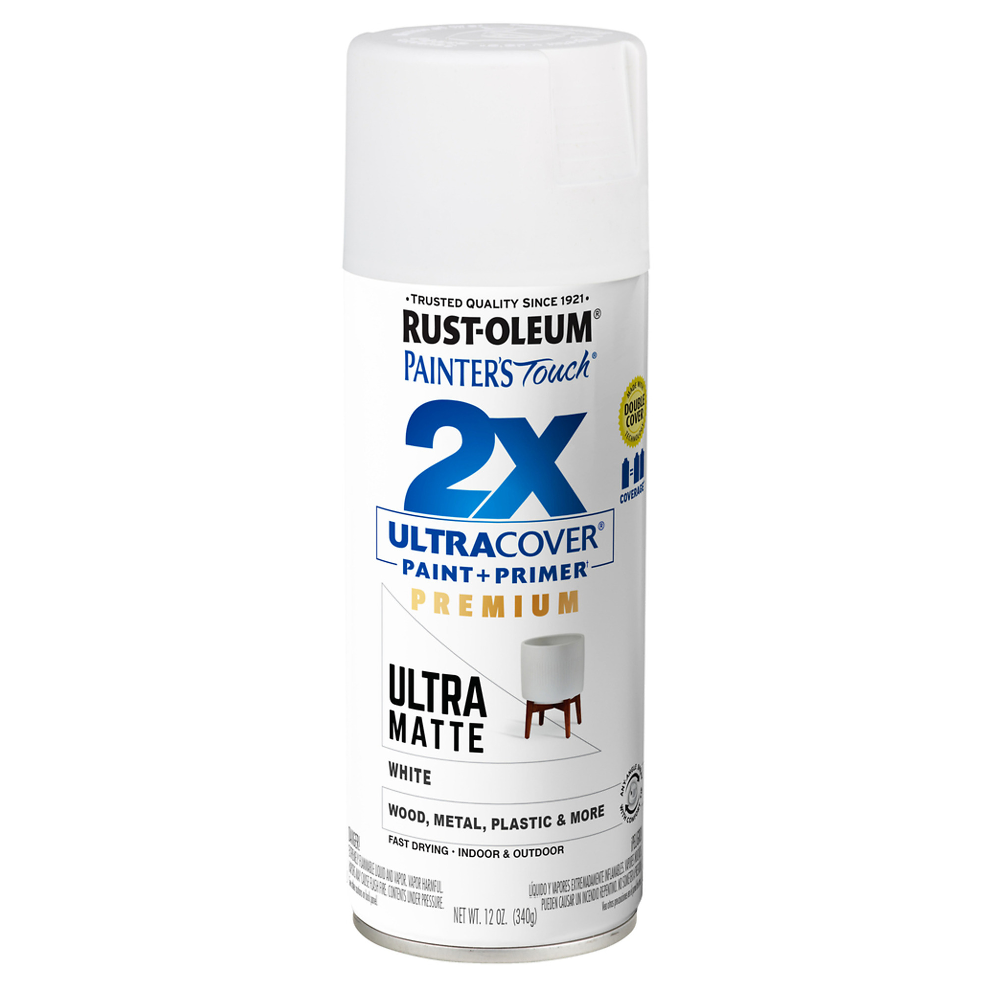 Rust-Oleum Painter's Touch 2X Spray Paint - 12 Oz., Ultra Matte White, Any-Angle Spray, Model# 331181DS